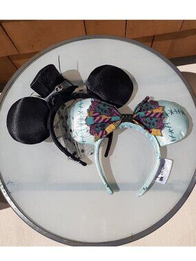 Disney Parks Jack Skellington Tophat veil Sally Bow Bride Groom Mickey Ears EUC
